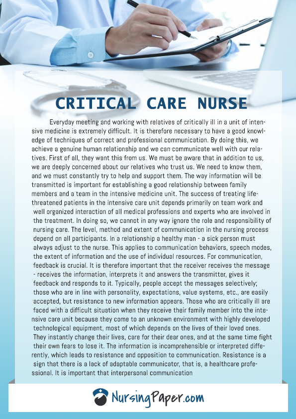 critical care nursing essay sample