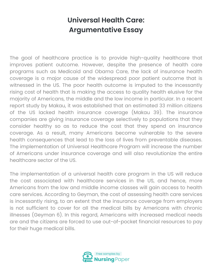 sample argumentative essay on health care