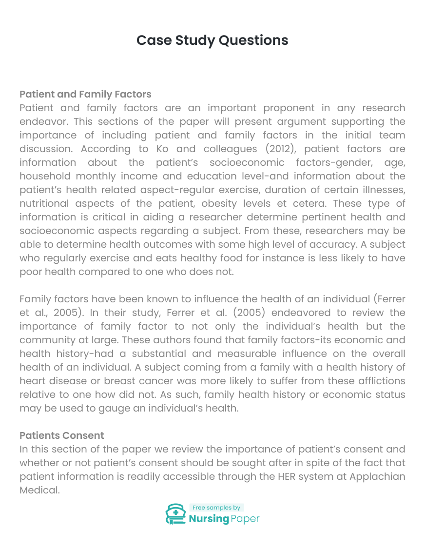 Case Study Questions Essay 500 Words Nursing Paper