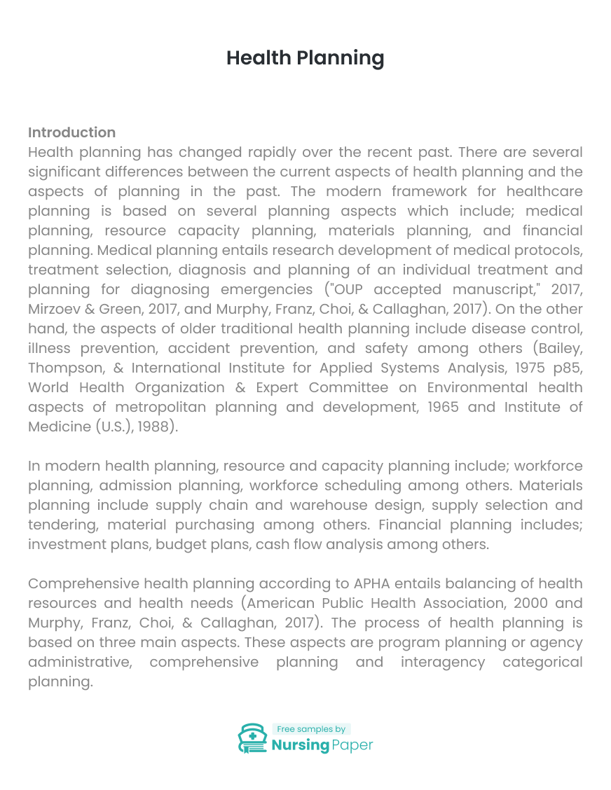 health planning example health planning example