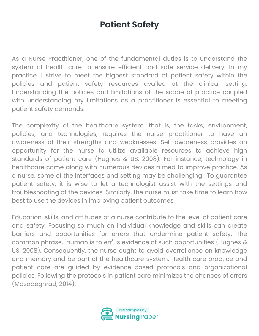 patient safety essay nursing